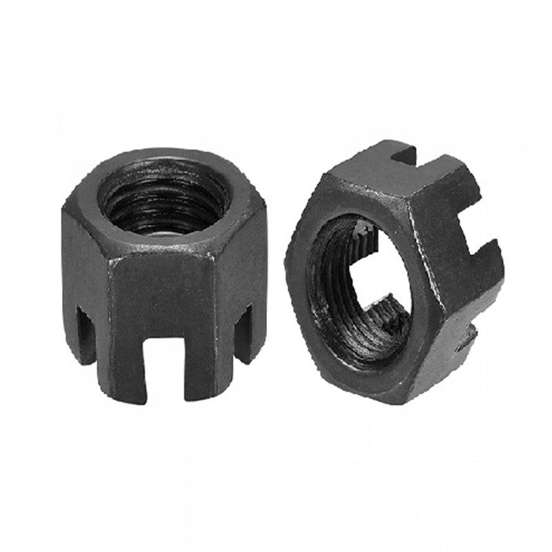 M16×1.5 Grád 4.8 Cruach Carbóin Ocsaíd Dubh Caisleán Slotted Cnó DIN 935