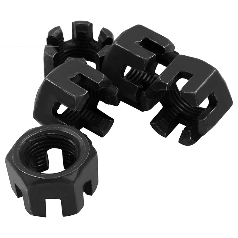 M16×1.5 Grád 4.8 Cruach Carbóin Ocsaíd Dubh Caisleán Slotted Cnó DIN 935
