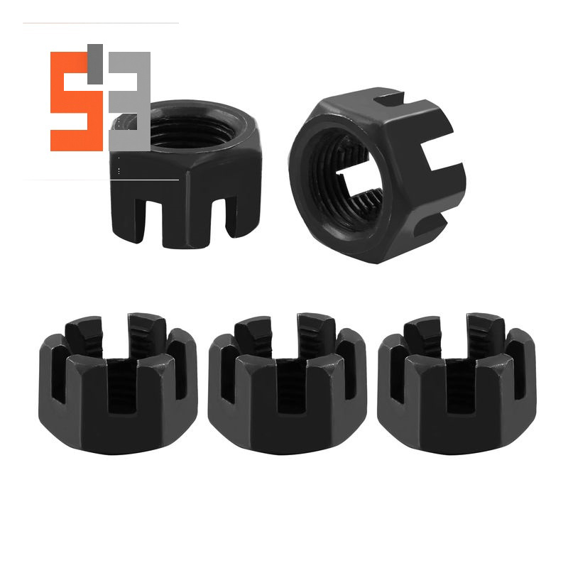 M16×1.5 Grád 4.8 Cruach Carbóin Ocsaíd Dubh Caisleán Slotted Cnó DIN 935